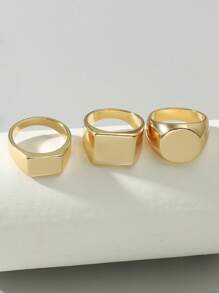 3pcs Fashionable Smooth Geometric Round Ring Set - Yellow Gold - View 4