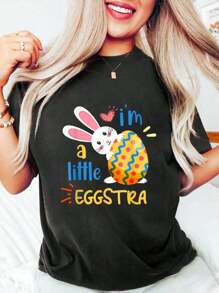 I'm A Little Eggstra Cute Easter Bunny Vintage Happy Easter T-Shirt Casual Printed Women T Shirt Cotton Summer Short Sleeve Graphic Tee Women Tops