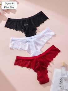 FOVTY 3 PCS Plus Size Pack Women's Bow Knot Lace Sexy Thong Bra Panties Lingerie Ladies Breathable Simple Romantic Underwear - Multicolor - View 2