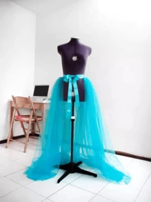 1 chiếc váy xòe bằng vải tuyn, hàng mới về theo phong cách Châu Âu & Mỹ, váy đuôi dài buộc eo, màu đen/trắng/màu ngà, trang phục mùa thu dành cho nữ - Nhiều màu - Xem 3