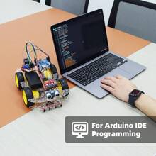 TSCINBUNY Kit inteligente de robot de coche a control remoto de 4 ruedas tipo STEM, para proyecto de robot Arduino UNO R3, kit educativo de programación en C/C++, con manual de instrucciones paso a paso en PDF - Naranja - Ver 4