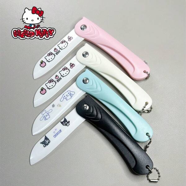 Sanrio 1 pezzo Coltello da frutta piegabile in ceramica Sanrio, Kawaii, anime e cartoni animati, elegante, da viaggio, uso domestico, sbucciatore, regalo