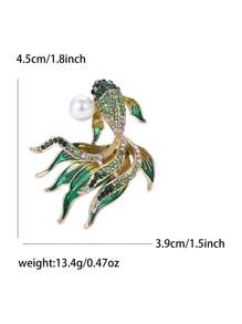 Fashionable Rhinestone Faux Pearl Goldfish Brooch For Women Animal Brooch Dress Suit Pin Accessories Party Banquet Gift