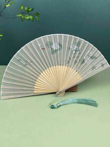 Ancient Style Folding Fan, Chinese Hanfu Decorative Bamboo Fan, Gardenia Dance Fan, Summer Portable