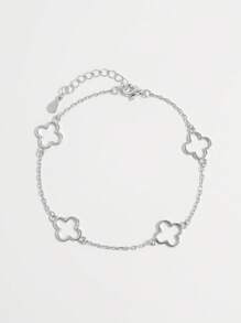 Vaerine 1 pieza Brazalete elegante y minimalista de plata de ley 925 con diseño hueco de trébol de cuatro hojas y circonita cúbica, adecuado para citas, fiestas y uso diario para mostrar Charm, regalo para mujeres - Plateado - Ver 3