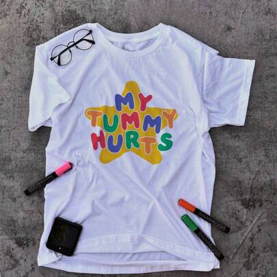 My Tummy Hurts Tee / Funny Meme Shirt / Clowncore Clothing / Clown Shirt / Kidcore Tee / Kidcore Clothes / Funny Gift For Her / Gift For Him, Women's Clothing,Soft And Comfortable Cotton,  Unisex Casual T-Shirt,Cartoon Printing