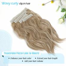 Clip In Hair Extensions, 14inch Short Wavy Curly Clip In Hair Extensions For Women 4Pcs Synthetic Beach Wavy Hair Extensions Invisible Lace Weft Hairpiece For Women - Buttery Blonde With Highlights - View 5