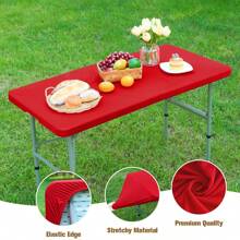 1pc Rectangle Half-Covered Tablecloth, Polyester Washable Wrinkle-Resistant Fitted Table Cover, Suitable For Indoor/Outdoor, Holiday Party, Dining, Banquet - Multicolor - View 18