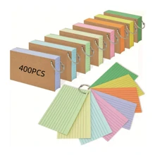 200/400 piezas Tarjetas de índice de 3x5 pulgadas de colores con anillo, tarjetas flash rayadas perforadas, tarjetas de índice rayadas, tarjetas de notas para estudiar, aprender, escuela, universidad, memoria, útiles escolares, de vuelta a clases