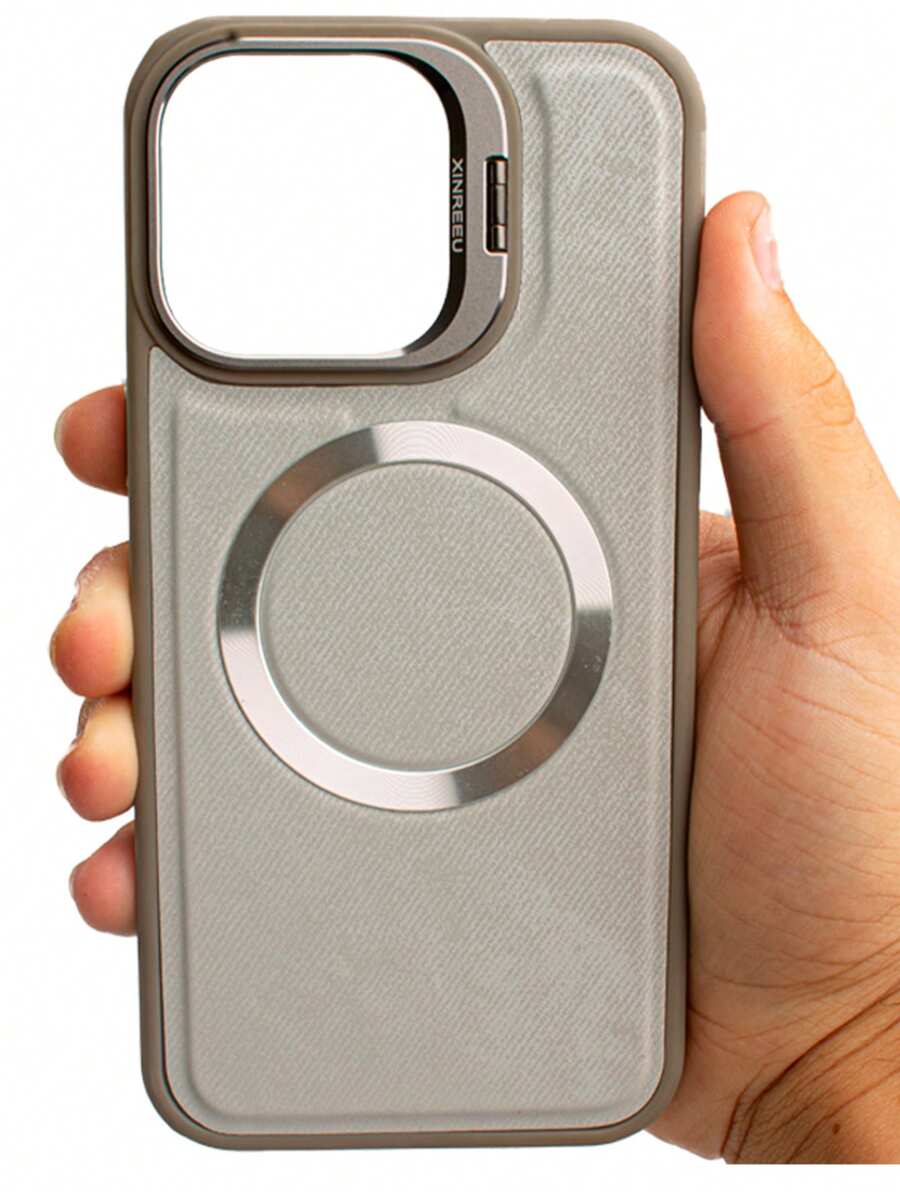 Fashion Luxury Suede Magsafe Premium Velvet Cover Case With Camera Holder For IPhone 11 12 13 14 15 Normal Pro And Pro Max - Gris - Ver 1