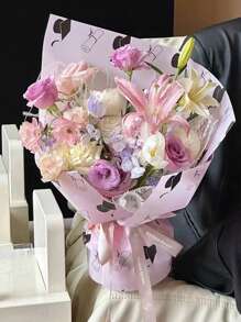 10 piezas/5 piezas de papel celofán para regalos de graduación, estilo coreano, papel semi-transparente y resistente al agua con diseño de flores de rosa, ideal para envoltura de regalos - Multicolor - Ver 10