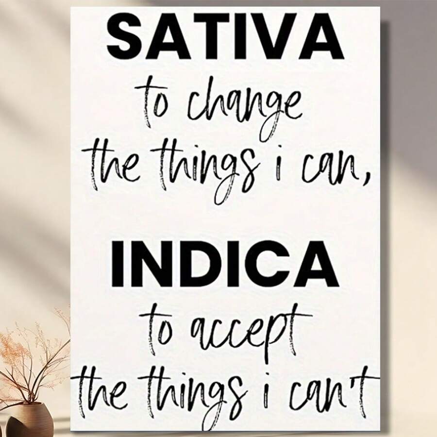 Framed Modern Inspirational Canvas Print - Sativa & Indica Quote Wall Art, Typographic Decoration For Living Room, Bedroom, Office - Motivational Cann//Abis Theme Poster Birthday Party Decor, Mother's Day New Year Easter Gift, Home Living Room Office Wall Decor, Perfect Gift And Wall Decoration - 裱框 - 查看 1