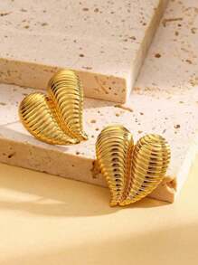 1 Pair Horizontal Striped Heart Minimalist Stainless Steel Gold-Plated Earrings, Versatile Jewelry Suitable For Women's Everyday Wear