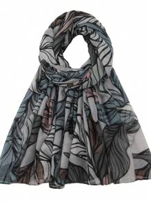 1pc Leaf Pattern Casual Polyester Bali Voile Scarf, Spring/Summer/Autumn/Winter Scarves & Shawls - Multicolor - View 13