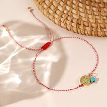 1PC Dainty Martis Series 3mm Copper Bead Synthetic Turquoise Jesus Round Pendant 2025 New Greek March Bracelets For Women - Multicolor - View 4