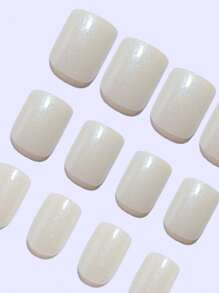 24 件短方形按压式指甲，乳白色，带彩虹色闪光，全覆盖指甲贴，适合女孩/女士派对、节日、日常穿着的时尚外观，包括 1 片凝胶抛光剂和 1 个指甲锉 - 白色 - 查看 5