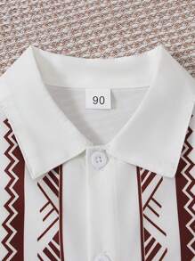 男童绅士对称波浪图案短袖衬衫，翻领，前扣，夏季儿童服装