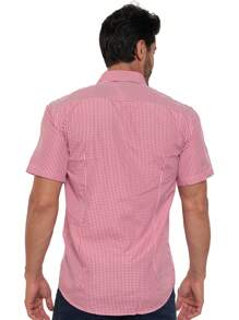Rand paul Men's Casual Slim Fit Short Sleeve Plaid Shirt With Pockets - 粉色 - 查看 2