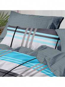 Juego de ropa de cama a cuadros azul y gris, para primavera y otoño - Conjunto de tres piezas de cuadros azul grisáceo (180 x 200 cm) - Ver 3