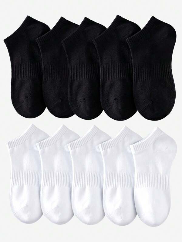 1/5 paires de chaussettes basses unisexes blanches et noires fine, chaussettes courtes pour le sport, l'athlétisme et le course pour femmes et hommes