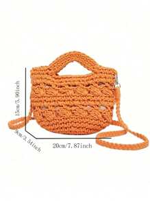 Bolsa de Ombro Fashion Trançada com Corda, 1 Bolsa Oca Laranja, Bolsa de Praia para Férias de Verão, Pode ser Usada a Tiracolo ou na Mão, Adequada para Praias e Viagens de Férias