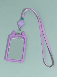1pc Clear Solid Rabbit Ear Decor Card Holder With Lanyard, Simple Portable Card Holder For Office, School, Student Back To School - Purple - View 17