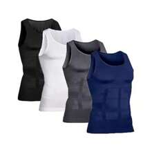 4 Pieces Men's Girdle Tank Top Slimming Shapewear Shirt Black, White, Blue And Gray - 彩色 - 查看 2