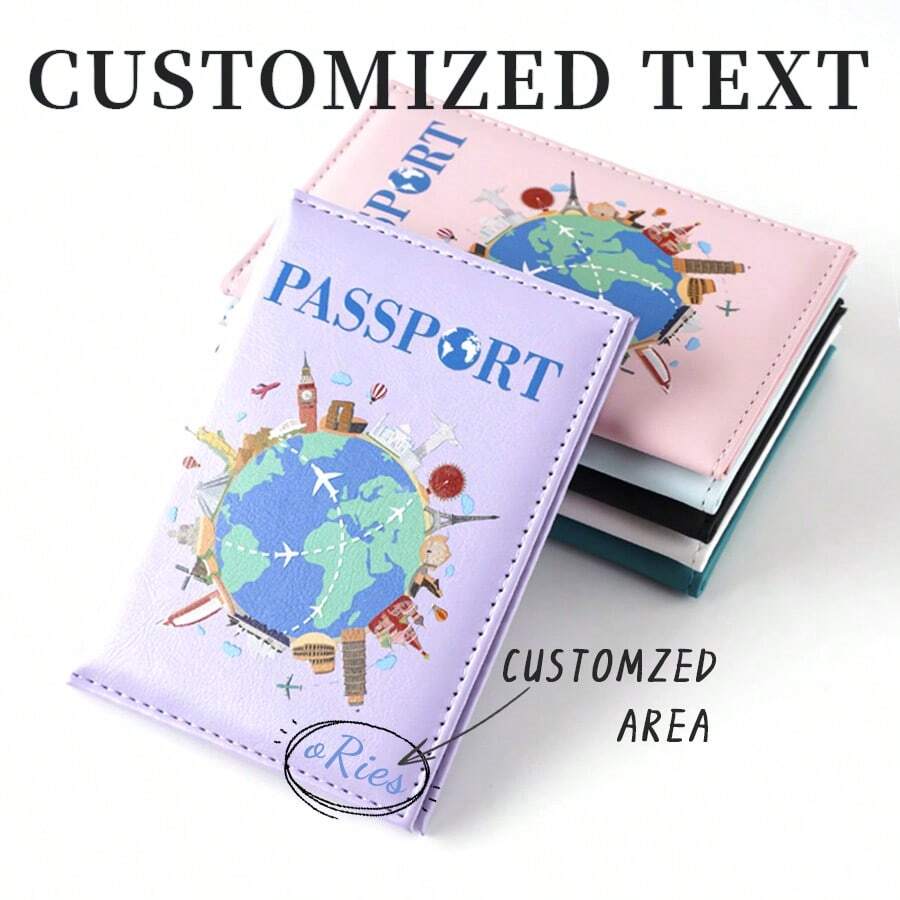 Capa Personalizada de Mapa Cartoon Impresso em Cores, Proteção de Passaporte, Porta-Documentos Multifuncional, Porta-Passagem Aérea, Capa de Passaporte e Tag de Bagagem, Presentes de Festa de Casamento