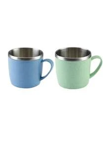 1/2 件不锈钢双层隔热早餐杯带手柄，适合盛放牛奶和咖啡