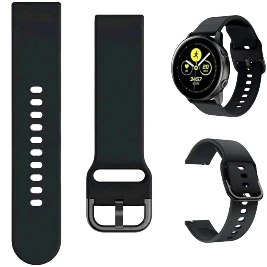 Correa de reloj de silicona de 20mm/22mm compatible con Samsung Galaxy Watch 42mm/46mm, Active 2, Gear S2/S3, Honor, BIP, Watch GT 2 - Negro - Ver 1
