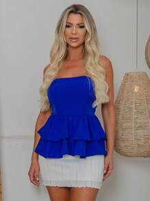 Women's Tailored Peplum Strapless Blouse - Màu xanh lam - Xem 1