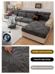 1pc Plush Fabric Anti-Slip Sofa Cushion Cover, Versatile For All Seasons, Soft & Skin-Friendly, Pet Resistant, Elastic Fit For L-Shape Combo Sofa And 1/2/3/4 Seater Sofa (Sold Individually), Modern & Simple Design - Dark Grey - View 6