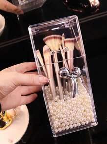 1pc Transparent Makeup Brush Holder With Dust-Proof And Waterproof Cover, Also Suitable For Storing Stationery And Face Masks - Clear - View 7