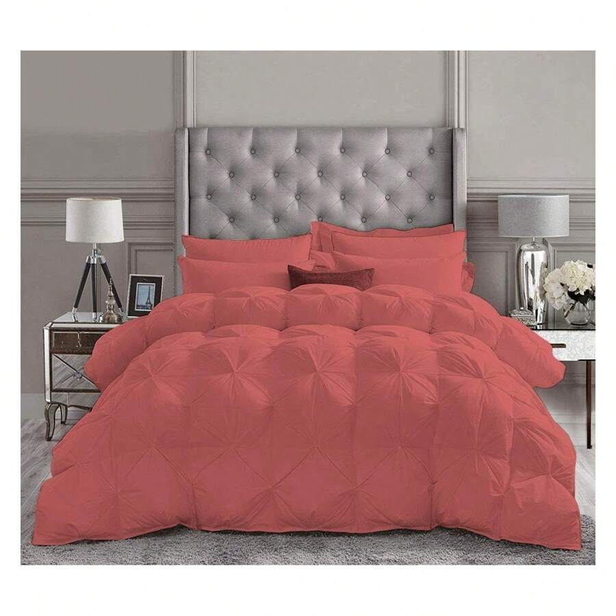 HUIQIN All Season 500 GSM Queen Size Brick Red Pinch Pleated Comforter Set 1000 Thread Count 5 Piece Comforter + 4 Pillowcases Uck Bed In A Bag Pinch Pleat Bedding Sets - 彩色 - 查看 1