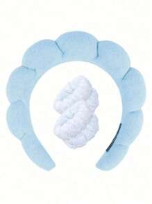 1/3 件套奢华超细纤维 Spa 头带和腕带套装 - 柔软舒适，适合洗脸、化妆、淋浴和护肤，女士和女孩发饰套装 - 彩色 - 查看 8