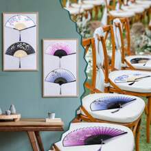 4 piezas Abanico de mano plegable, abanico de mano de material de seda para fiesta, boda, regalo, decoración de pared