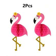 TYFYO 2 件/套热销 3D 火烈鸟蜂窝球、夏季海滩派对装饰、悬挂蜂窝装饰 - 玫紅色 - 查看 8