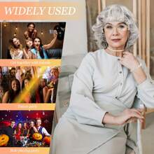 8pcs Vintage Grandma Costume Accessories Set, Including A Wig With Hair Net, A Pair Of Glasses With Chains, A Pearl Necklace, An Infl Crutch, A Bracelet, A Pair Of Earrings, Suitable For Carnival Mask Play. Prom Halloween