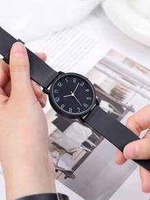 1 pieza Reloj de hombre con correa de silicona y esfera redonda, de cuarzo, adecuado para uso diario o fiestas, también se puede usar como regalo para parejas