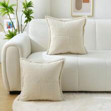 1 件纯色靠垫套（无填充物）、灯芯绒沙发枕套、家居装饰 - 乳白色 - 查看 5