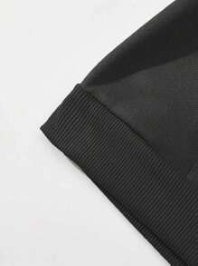 A Two Piece Set Consisting Of A Solid Color Long Sleeve Kangaroo Sweatshirt And Tracksuit Jogger Sweatpants - Black - View 4