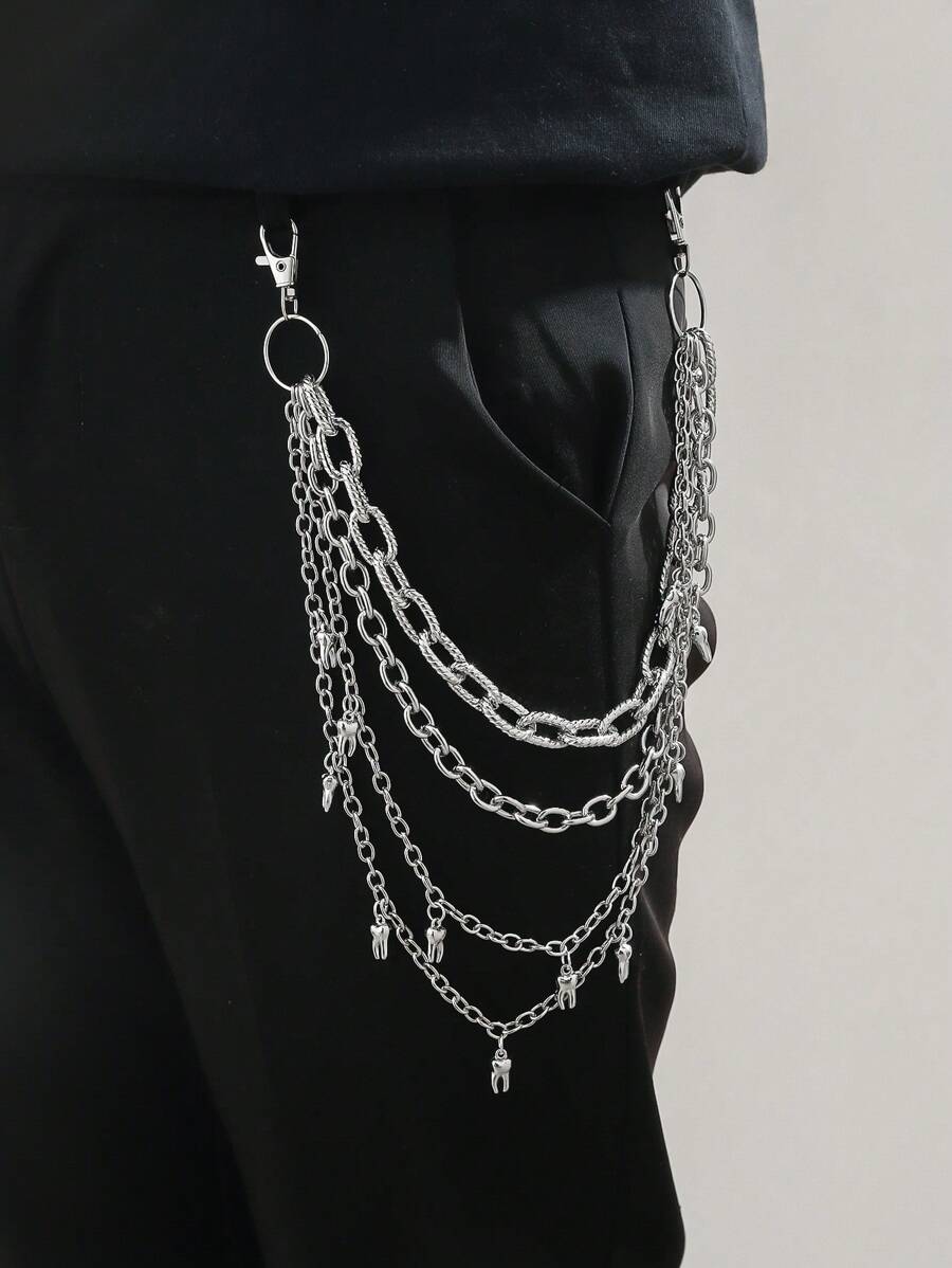 1pc Men's Gothic Style Silver Multi-Strand Shiny Decoration Pants Chain, Suitable For Parties - Pants Chain - View 1
