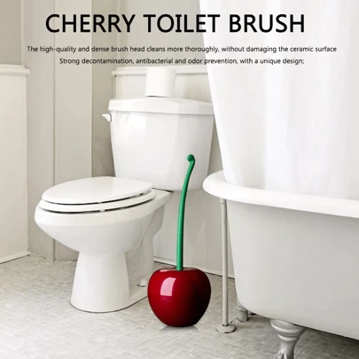 Cherry Shaped Toilet Brush And Holder Set Standing WC Bathroom Cleaning Brush UK Bathroom Decor
