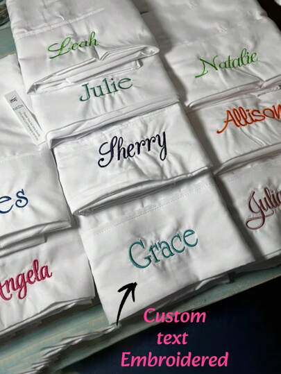 1pc Custom Name On One White Pillowcase Monogrammed Embroidered Pillow CoverPillow Case Embroidery Personalized Name On End,Mother's Day Gifts