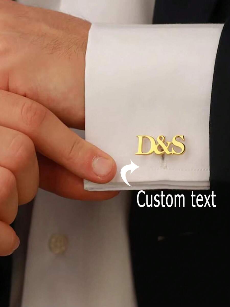 1 Pair Customized Groom Initial Cufflinks, Stainless Steel Simple Design, Personalized Jewelry, Wedding Gift, Engraved, Stainless Steel Material