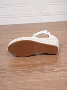 Giày đế xuồng đế xuồng tối giản cho nữ, mũi tròn bằng da nhân tạo, khóa kim loại rỗng, đế xuồng dệt màu trắng - trắng - Xem 8