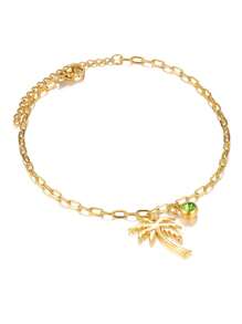 棕榈树诞生石脚链 闪亮多层链条脚链 女士金色不锈钢防水沙滩珠宝 她的礼物