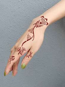 1 hoja de plantilla de tatuaje de henna con diseño floral de hojas, tatuaje temporal reutilizable para decorar manos, pies y Body, adecuado para bodas, festivales y fiestas