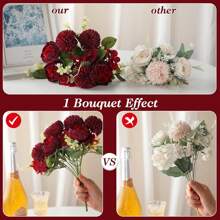 1支/2支人造牡丹花刺绣球花束，仿真玫瑰球菊花，适合秋季婚礼花瓶装饰、客厅卧室家居装饰、节日生日派对用品、户外花园装饰