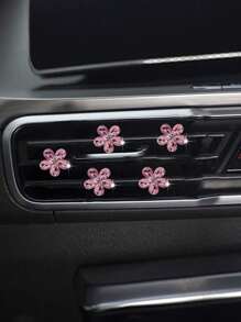 5 piezas de clips de decoración para ventilación de aire de coche con cristales rosas/blancos, accesorios de decoración interior de auto